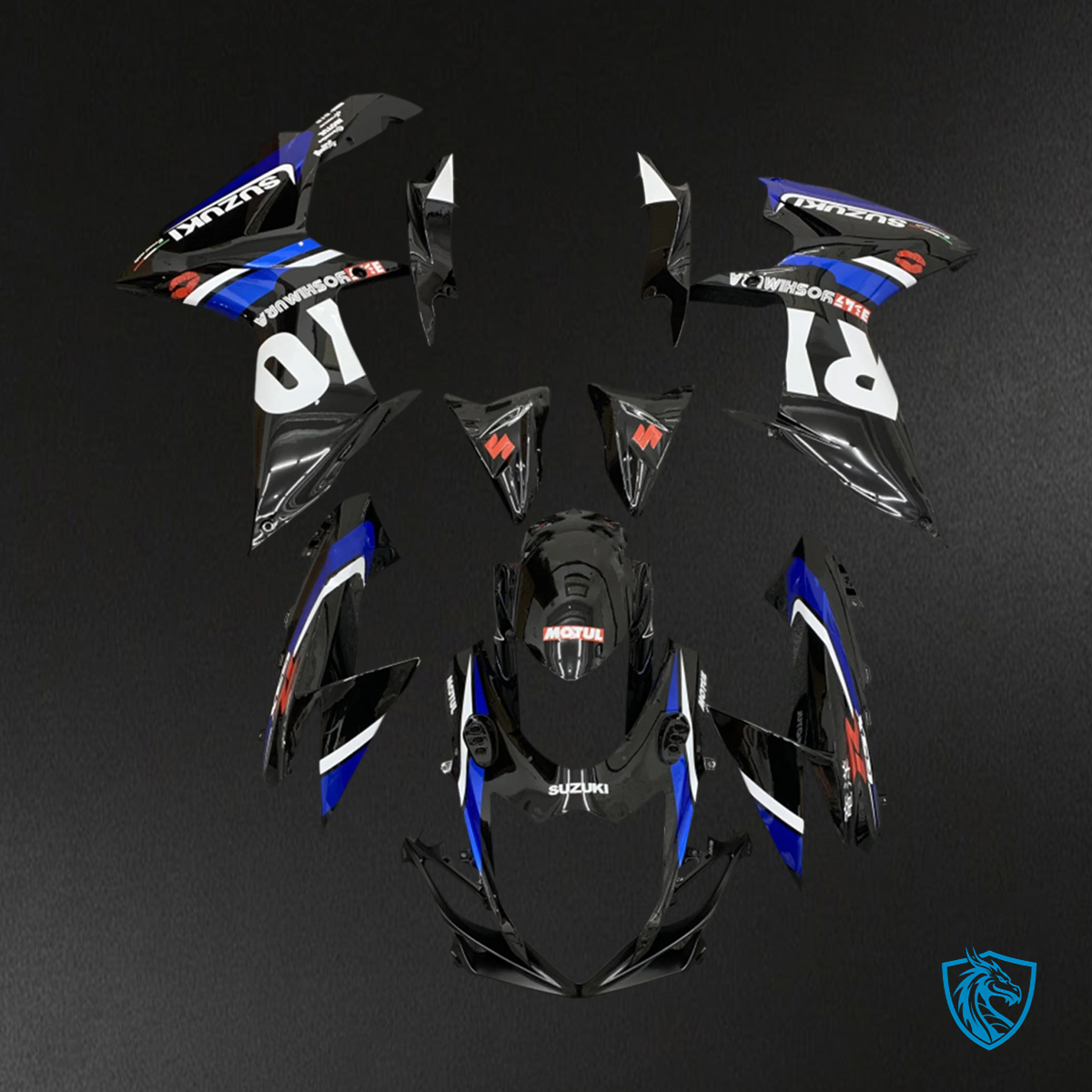 Suzuki GSXR 600-750 (2011-2025) Black with Blue Accents Style 1 - Fairing Kit