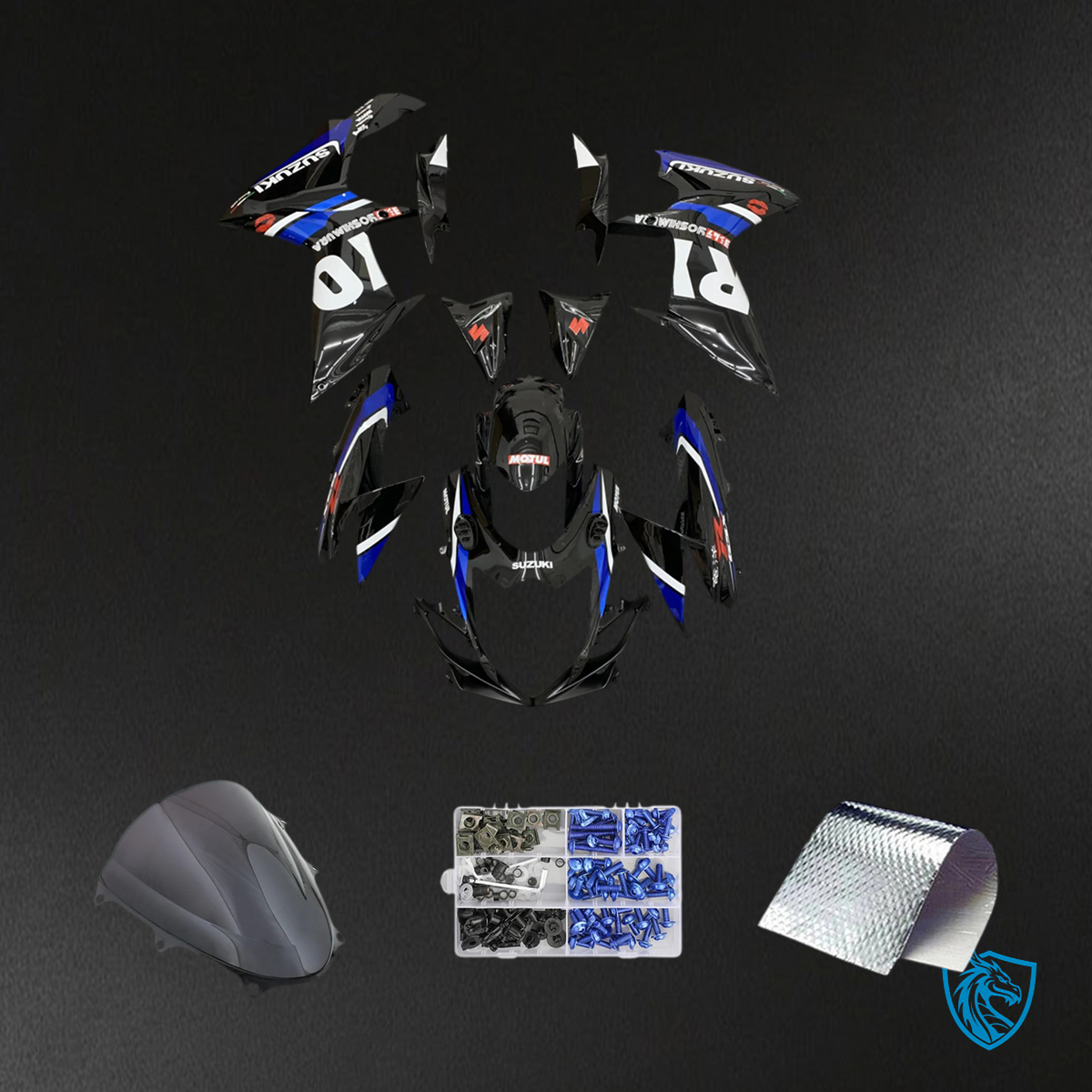 Suzuki GSXR 600-750 (2011-2025) Black with Blue Accents Style 1 - Fairing Kit