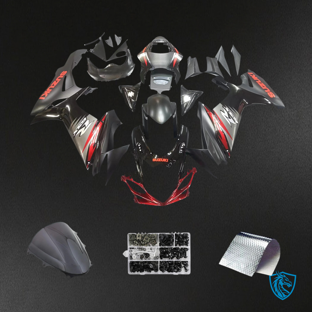 Suzuki GSXR 600-750 (2011-2025) Matt & Gloss Black with Red Accents - Fairing Kit