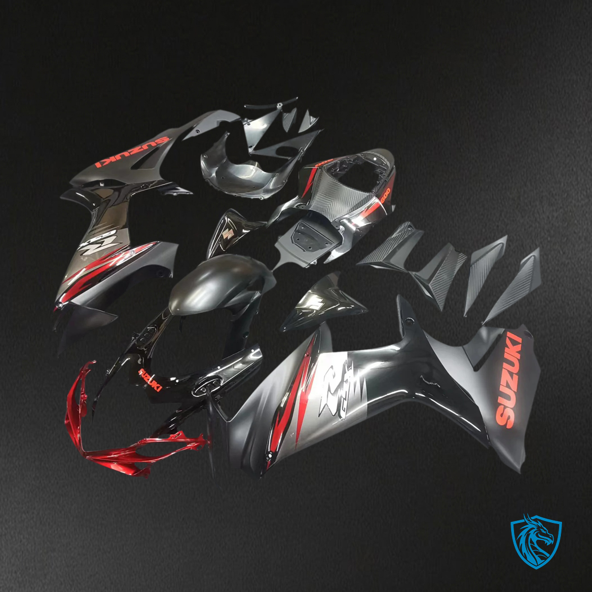 Suzuki GSXR 600-750 (2011-2025) Matt & Gloss Black with Red Accents - Fairing Kit
