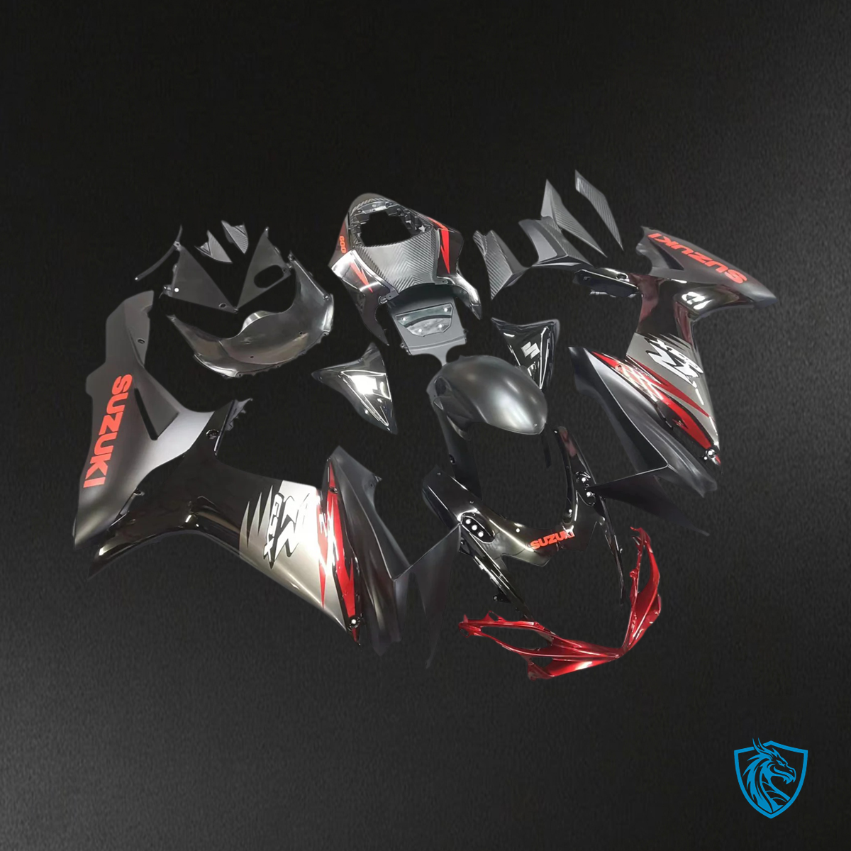 Suzuki GSXR 600-750 (2011-2025) Matt & Gloss Black with Red Accents - Fairing Kit