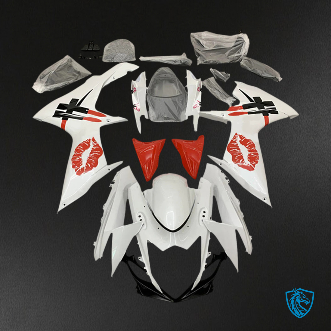 Suzuki GSXR 600-750 (2011-2025) White with Red Lips - Fairing Kit