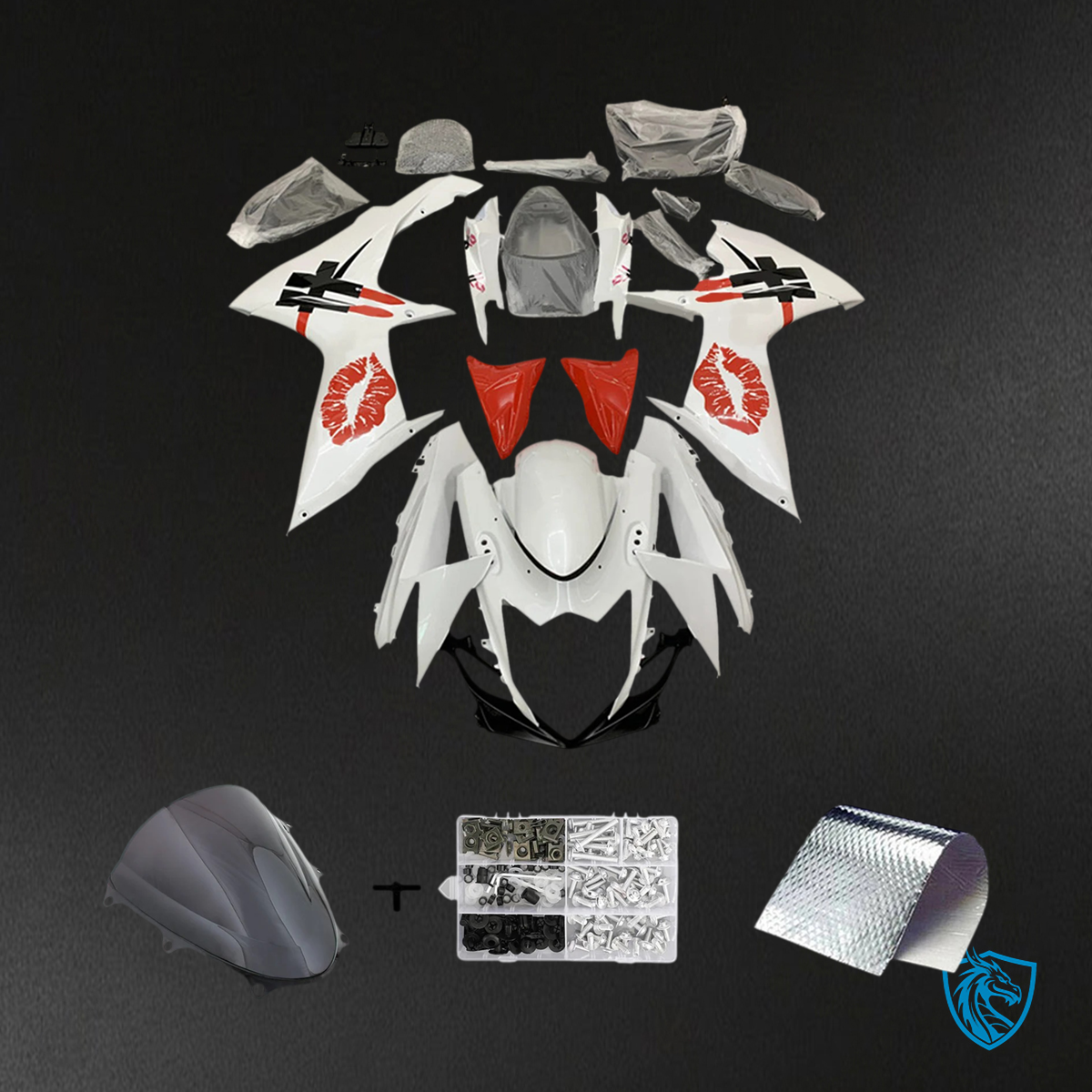 Suzuki GSXR 600-750 (2011-2025) White with Red Lips - Fairing Kit