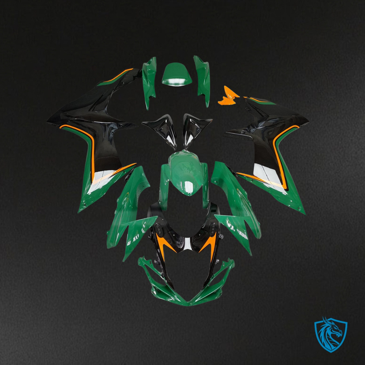Suzuki GSXR 600-750 (2011-2026) Gloss Green, Black & Orange - Custom ABS Fairing Kit