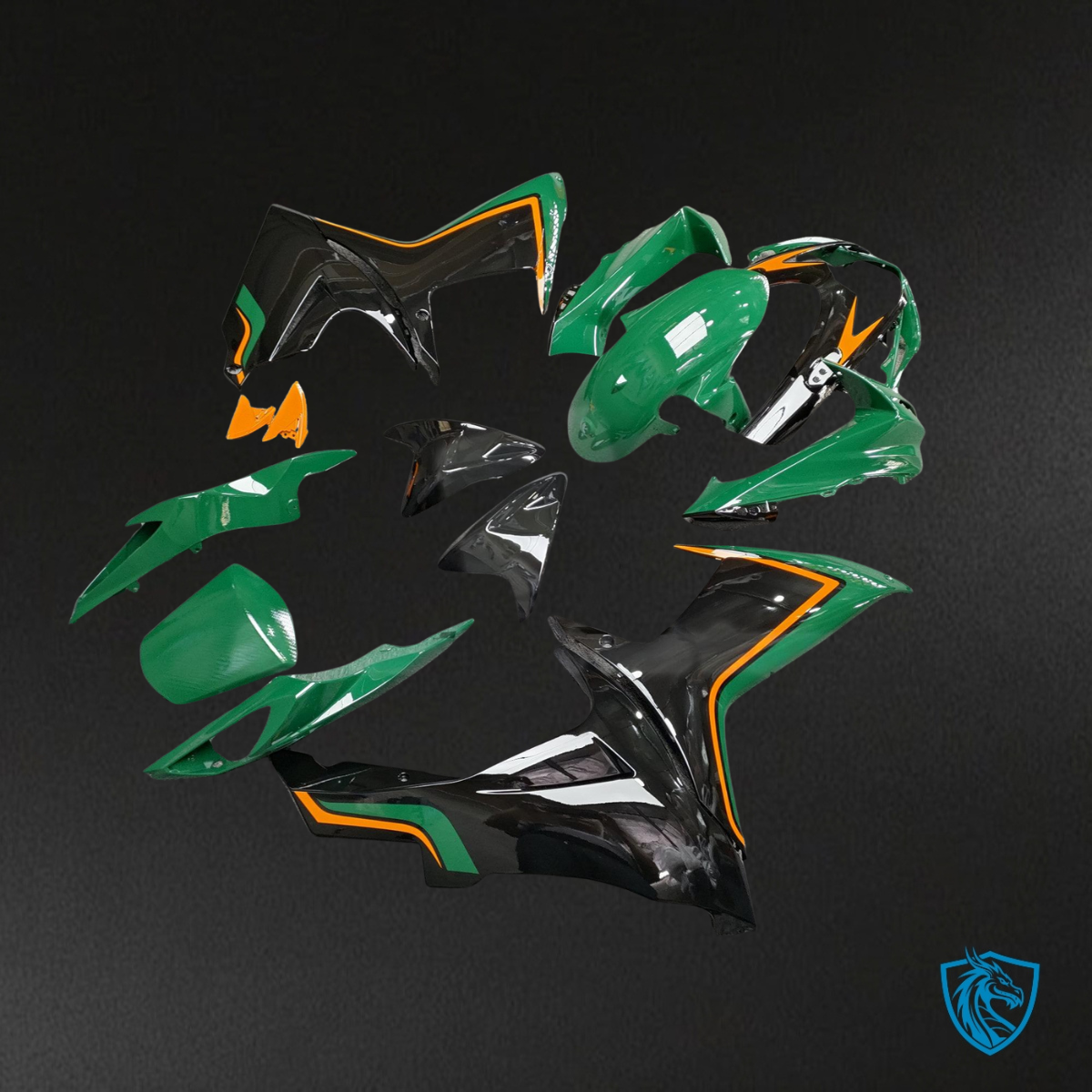 Suzuki GSXR 600-750 (2011-2026) Gloss Green, Black & Orange - Custom ABS Fairing Kit