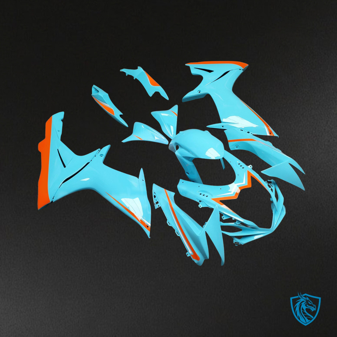 Suzuki GSXR 600-750 (2011-2026) Light Blue & Orange Fairing Kit | ABS Bodywork