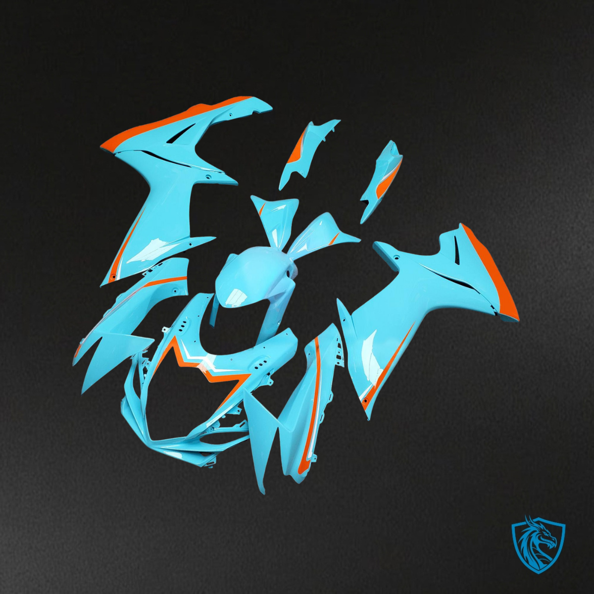 Suzuki GSXR 600-750 (2011-2026) Light Blue & Orange Fairing Kit | ABS Bodywork