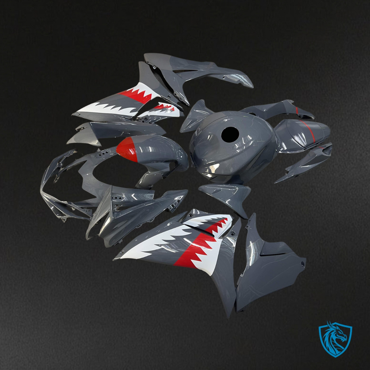 Suzuki GSXR 600-750 (2011-2026) Gloss Nardo Gray & White Shark Fairing Kit | ABS Bodywork