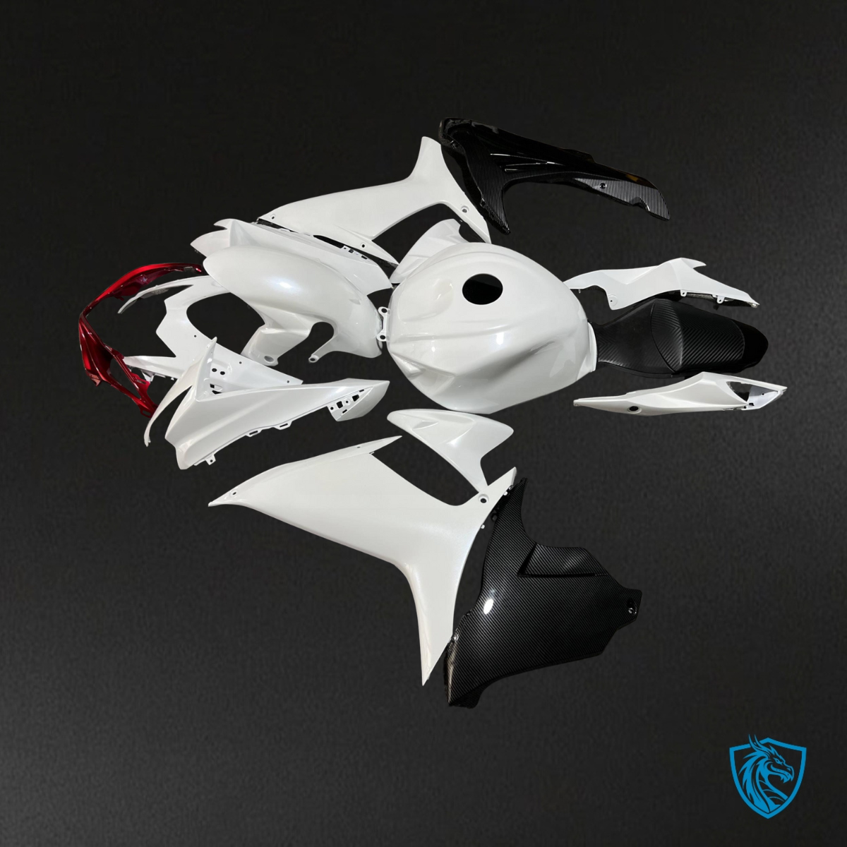 Suzuki GSXR 600-750 (2011-2026) Gloss Pearl White & Red Carbon Fiber Style - Custom ABS Fairing Kit