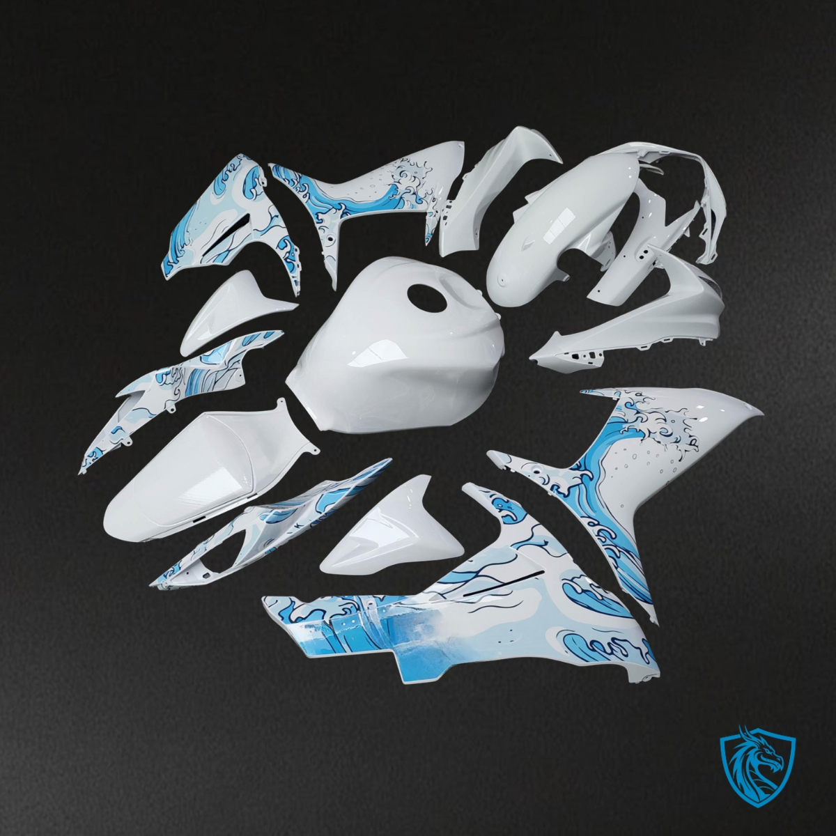Suzuki GSXR 600-750 (2011-2026) White & Bule Waves Fairing Kit - Aftermarket ABS Bodywork