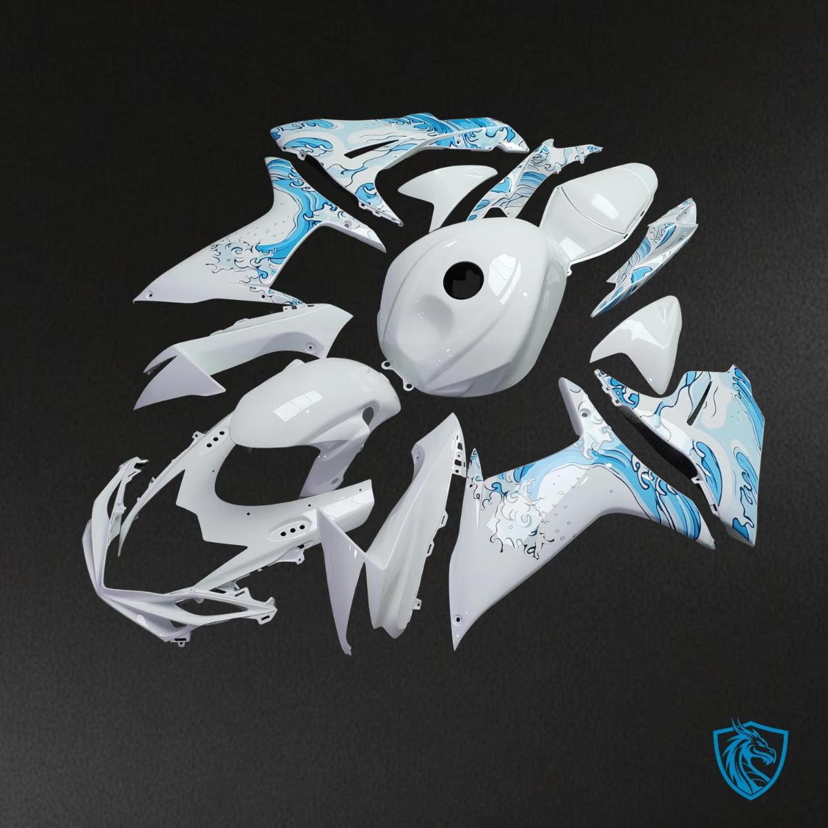 Suzuki GSXR 600-750 (2011-2026) White & Bule Waves Fairing Kit - Aftermarket ABS Bodywork