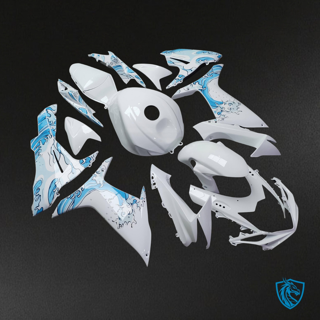 Suzuki GSXR 600-750 (2011-2026) White & Bule Waves Fairing Kit - Aftermarket ABS Bodywork