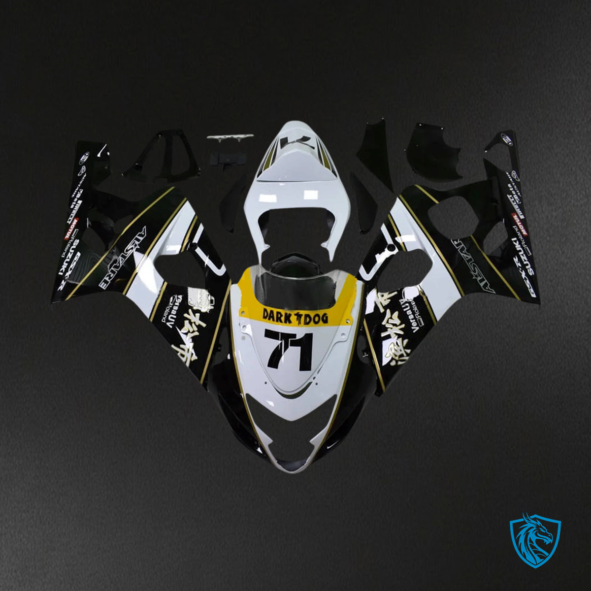 Suzuki GSXR 600-750 K4 (2004-2005) White & Black Style 2 - Fairing Kit