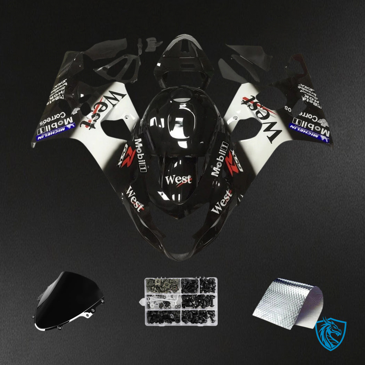 Suzuki GSXR 600-750 K4 (2004-2005) White & Black Style 3 -  Fairing Kit