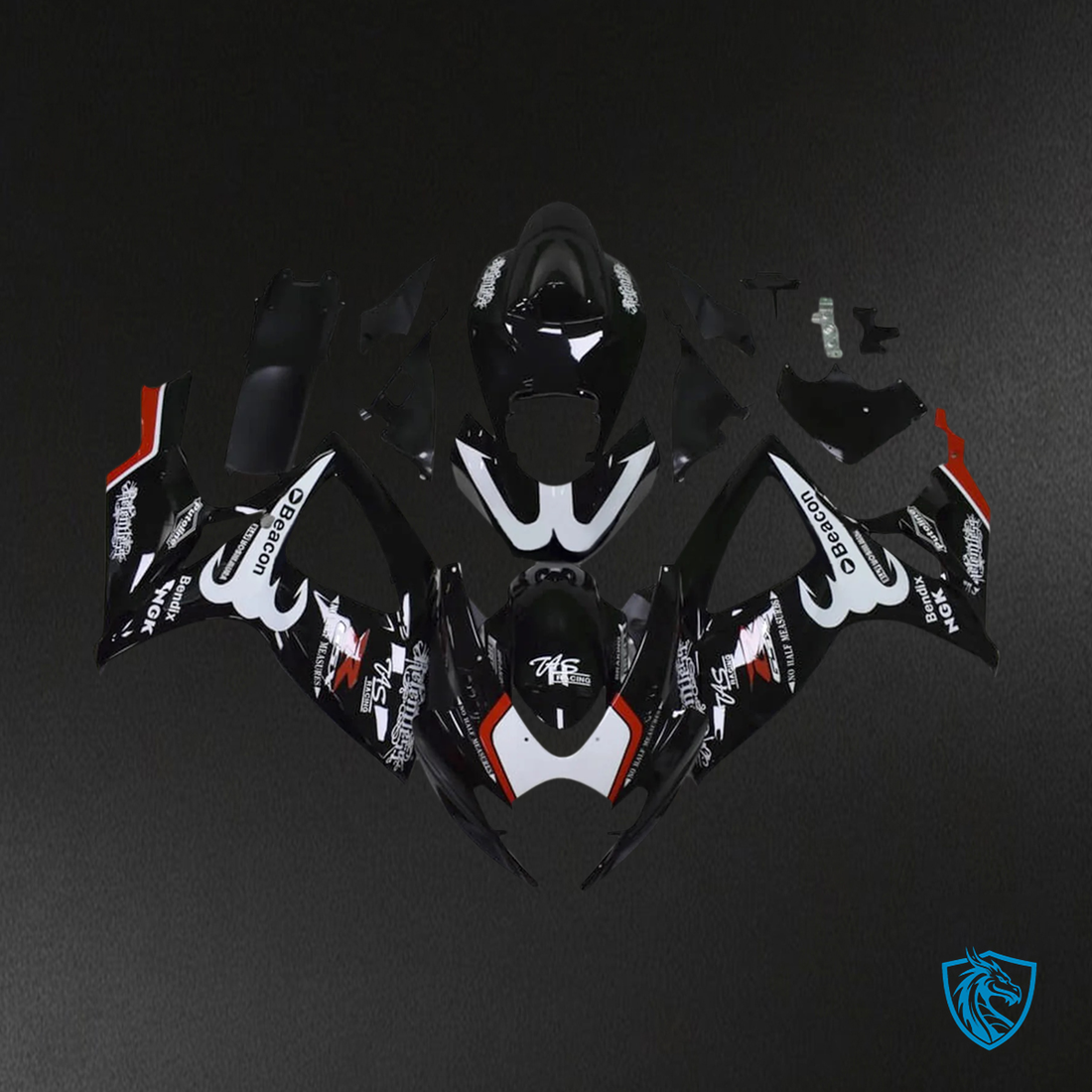 Suzuki GSXR 600-750 K6 (2006-2007) Black & White Accents - Fairing Kit