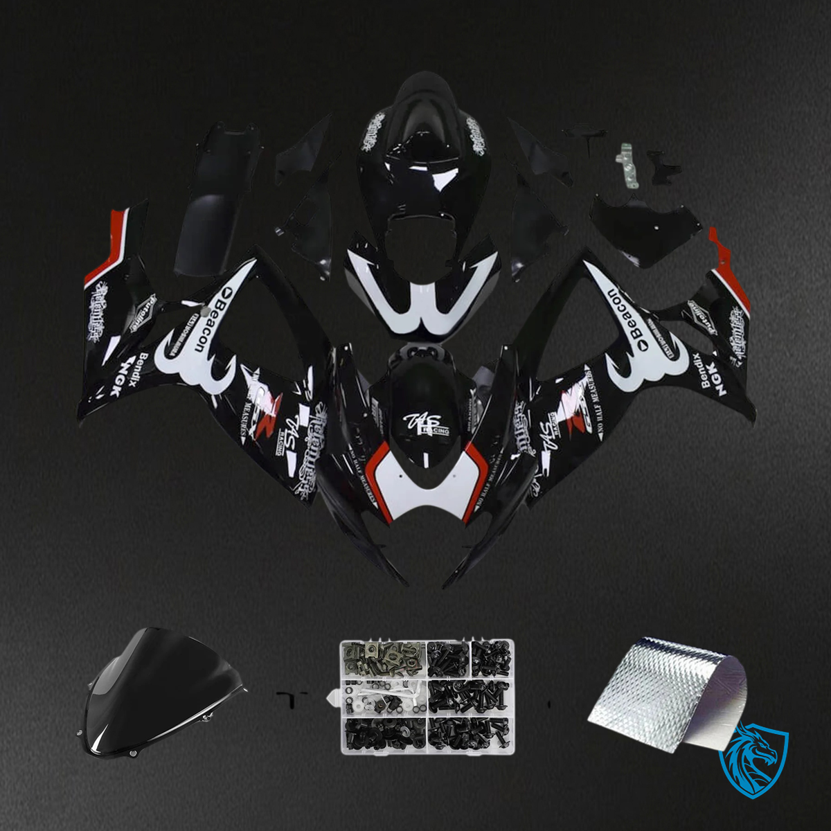 Suzuki GSXR 600-750 K6 (2006-2007) Black & White Accents - Fairing Kit
