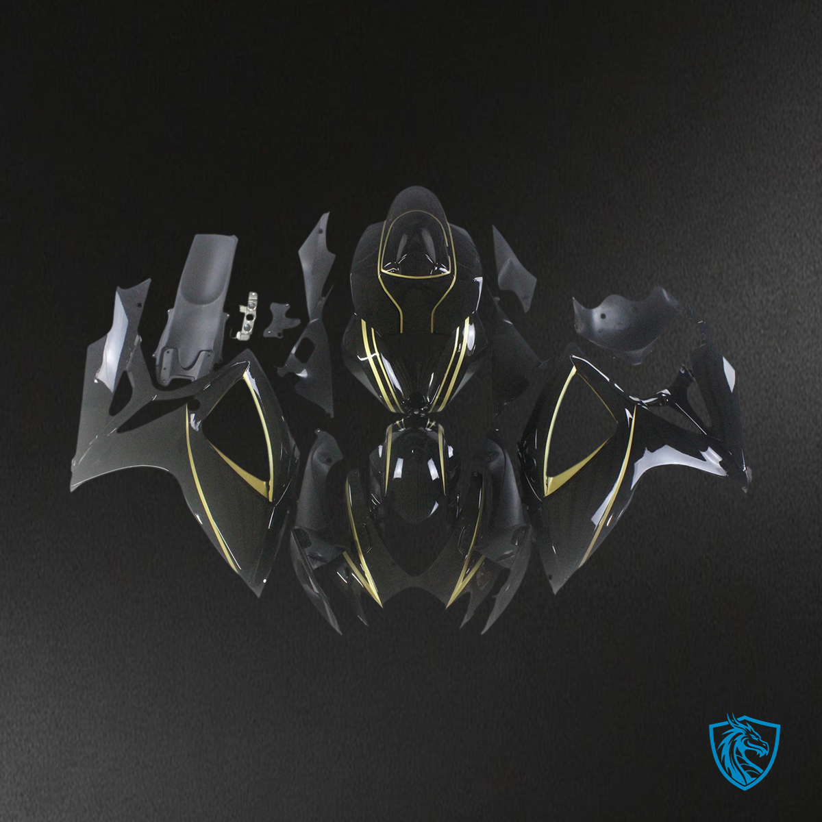 Suzuki GSXR 600-750 K6 (2006-2007) Gloss Black with Gold Stripe - Fairing Kit