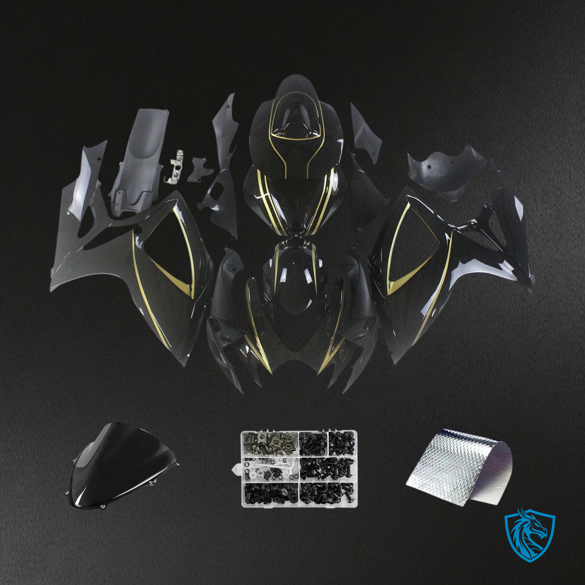Suzuki GSXR 600-750 K6 (2006-2007) Gloss Black with Gold Stripe - Fairing Kit
