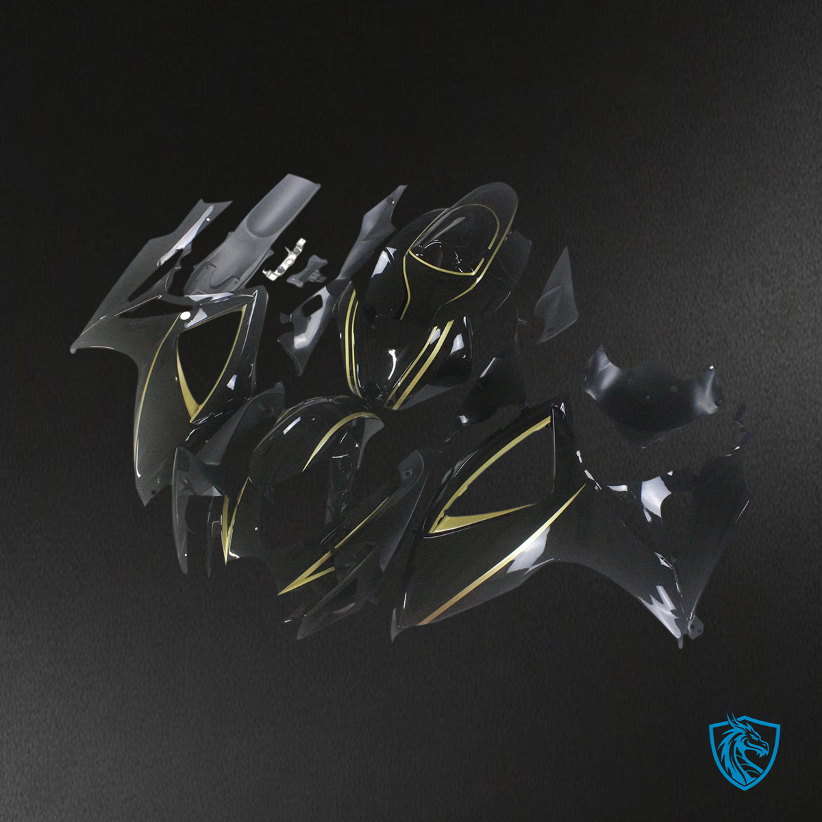 Suzuki GSXR 600-750 K6 (2006-2007) Gloss Black with Gold Stripe - Fairing Kit