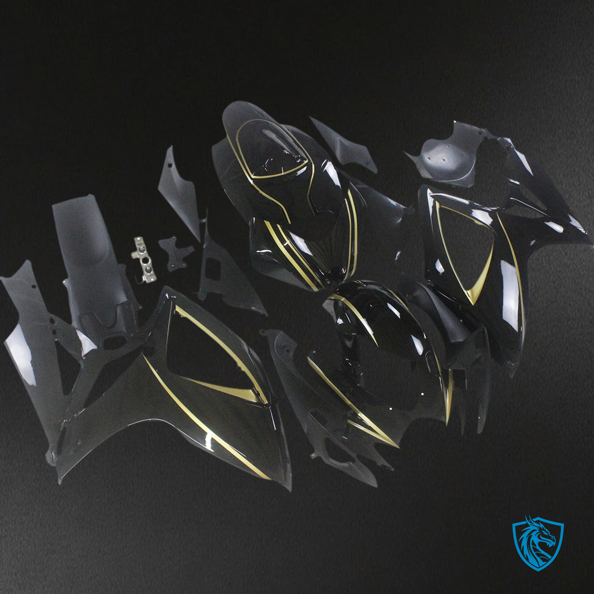 Suzuki GSXR 600-750 K6 (2006-2007) Gloss Black with Gold Stripe - Fairing Kit