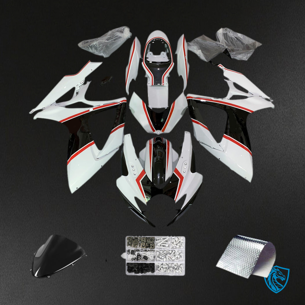 Suzuki GSXR 600-750 (2006-2007) White & Black K6 - MERGEment Motorcycle Fairings Kit
