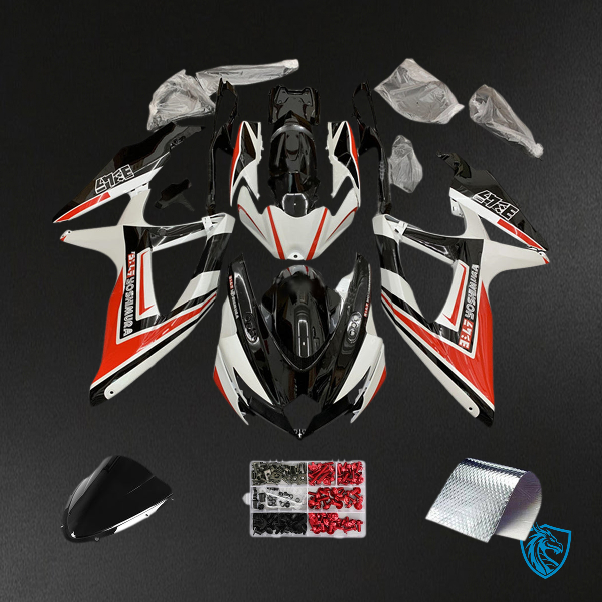 Suzuki GSXR 600-750 (2008-2010) White, Black & Red K8  Fairing Kit - Aftermarket ABS Bodywork