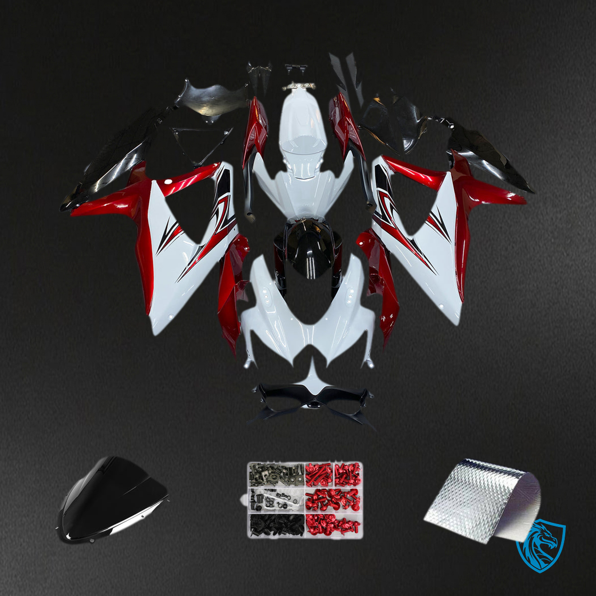 Suzuki GSXR 600-750 (2008-2010) White & Red K8 - MERGEment Motorcycle Fairings Kit
