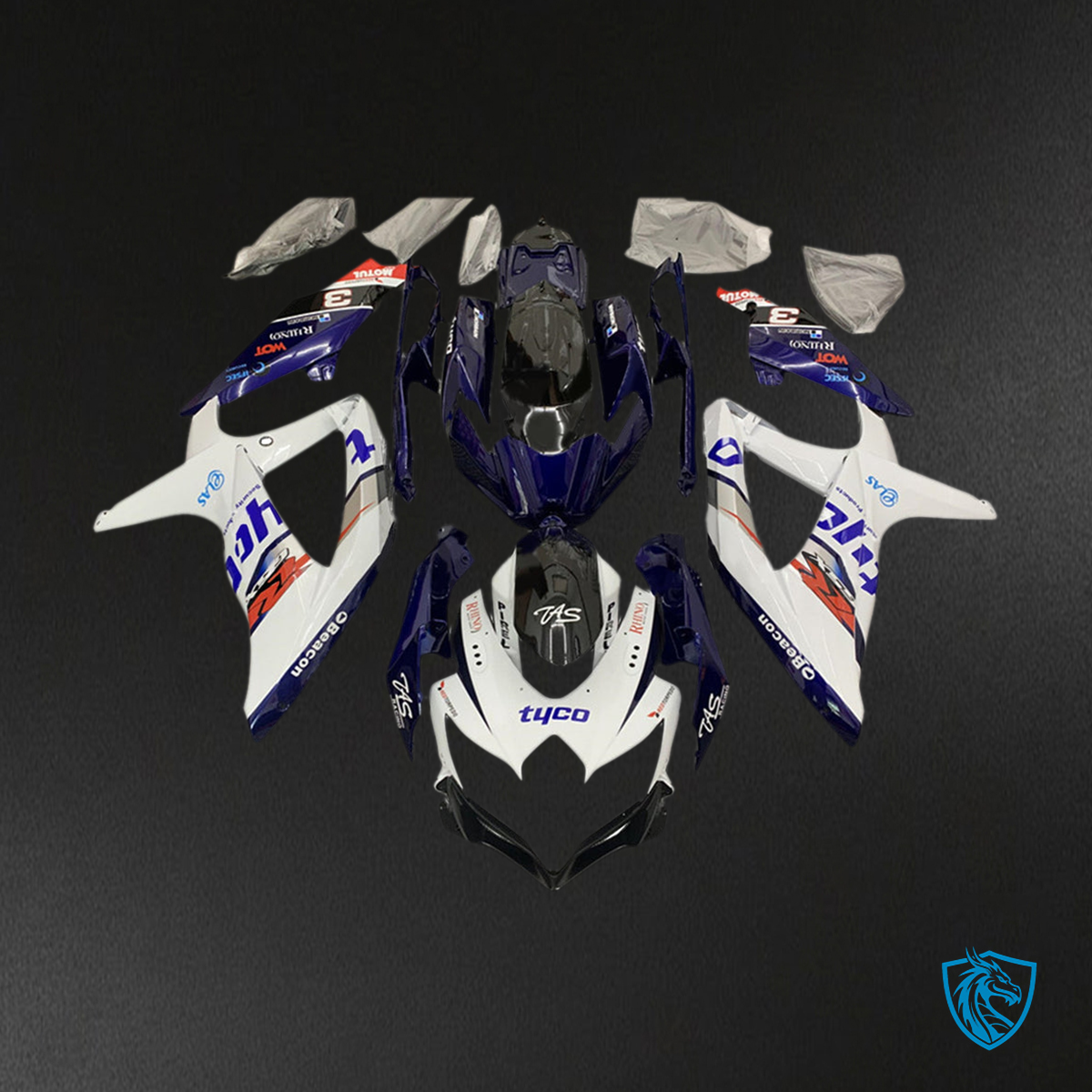 Suzuki GSXR 600-750 (2008-2010) White & Black K8 body plastic Fairing Kit - Aftermarket ABS Bodywork