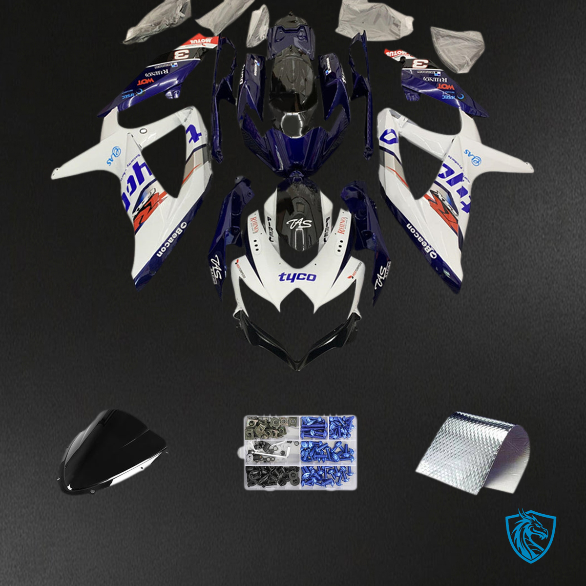 Suzuki GSXR 600-750 (2008-2010) White & Black K8 body plastic Fairing Kit - Aftermarket ABS Bodywork
