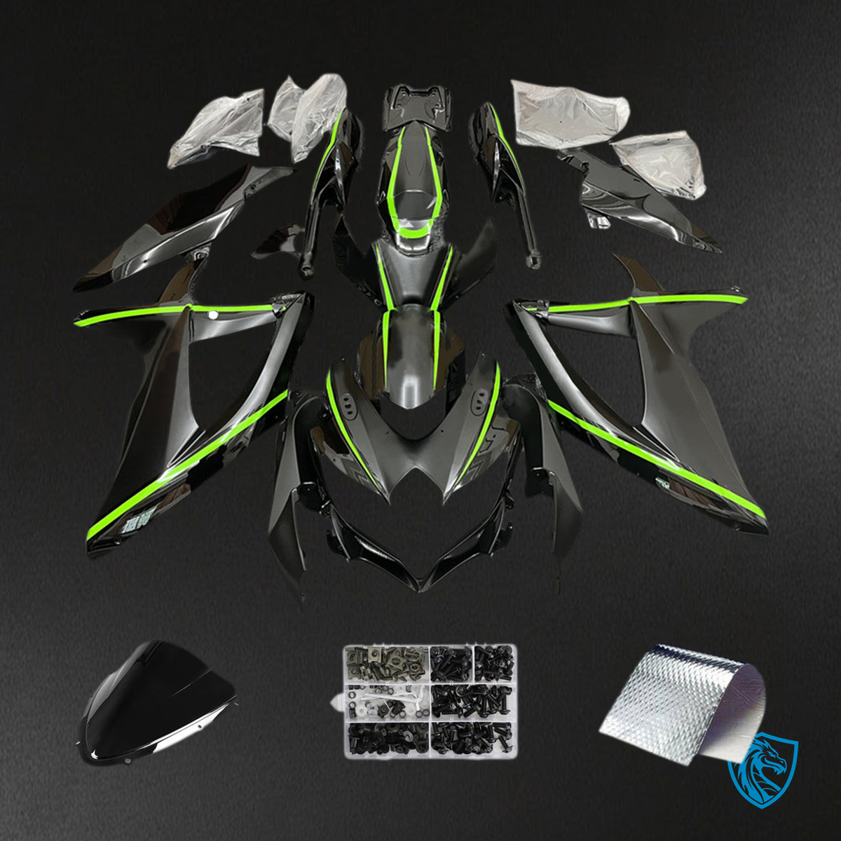 Suzuki GSXR 600-750 (2008-2010) Black & Green K8 - MERGEment Motorcycle Fairings Kit