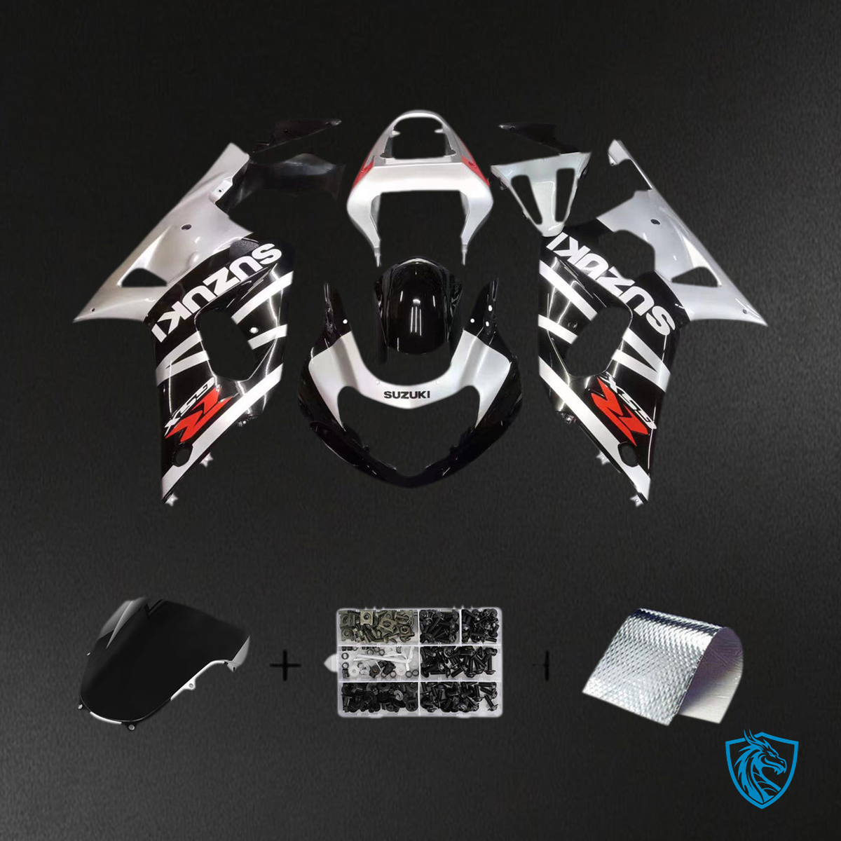 Suzuki GSXR 600 (2001-2003) Black & Silver Racing Generic Fairing Kit - Aftermarket ABS Bodywork