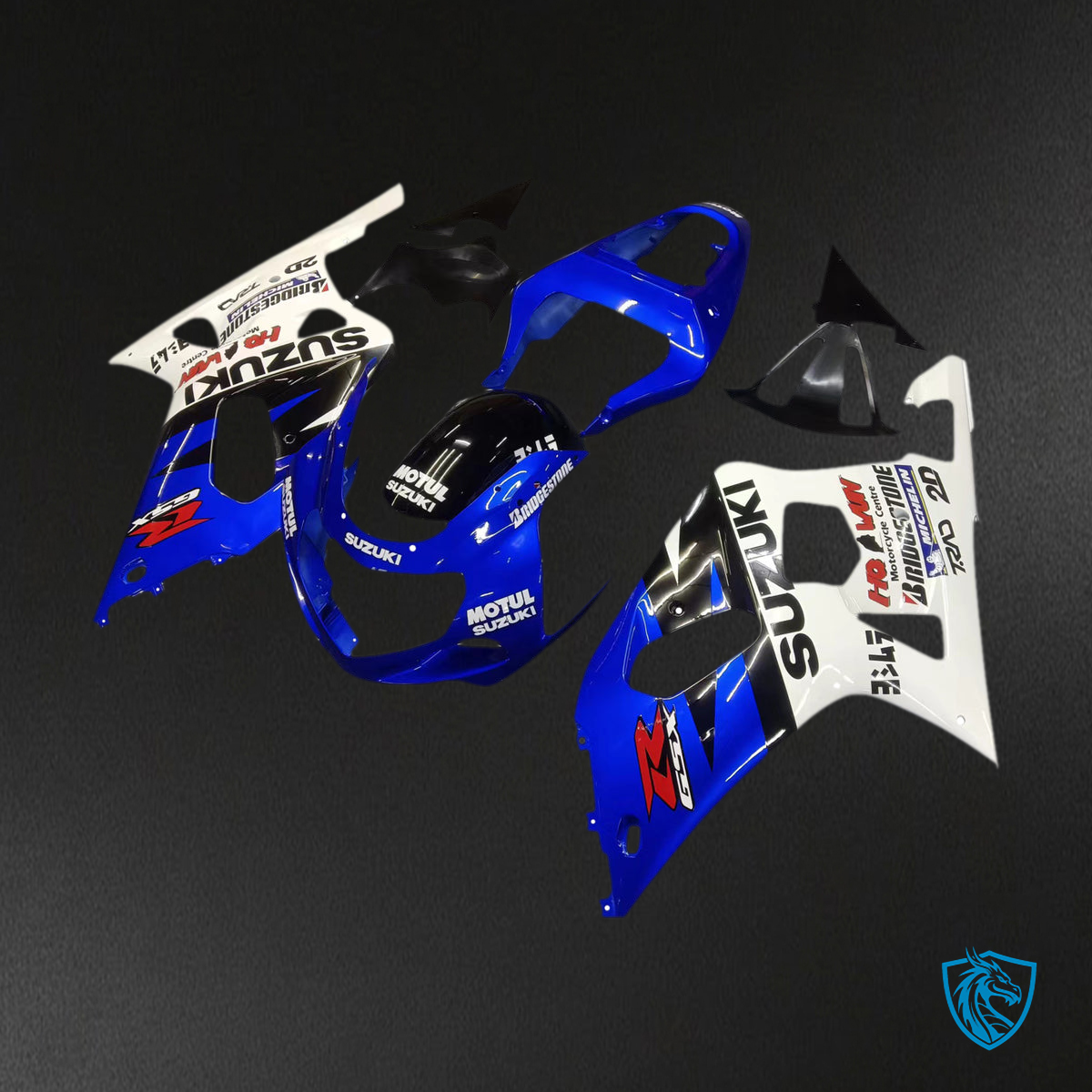 Suzuki GSXR600 (2001-2003) Blue, White & Black Racing Generic - Custom ABS Fairing Kit