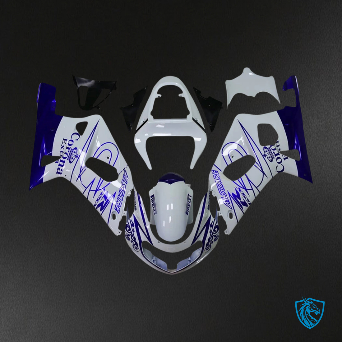 Suzuki GSXR600 (2001-2003) GSXR750 (2000-2003) White & Blue Stripe - Fairing Kit