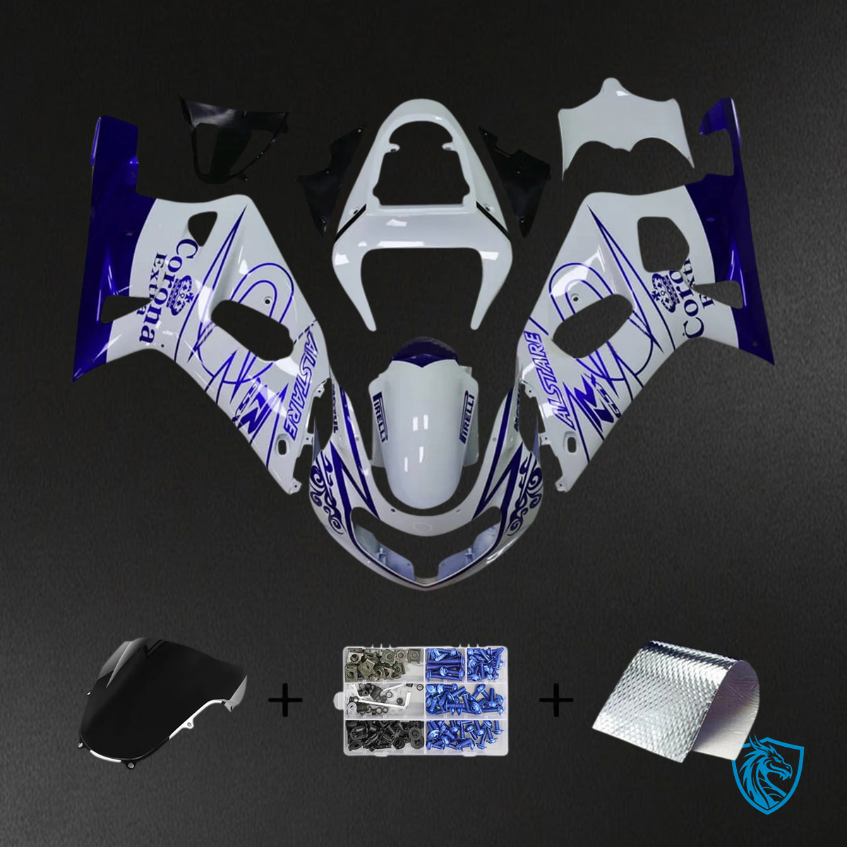 Suzuki GSXR600 (2001-2003) GSXR750 (2000-2003) White & Blue Stripe - Fairing Kit