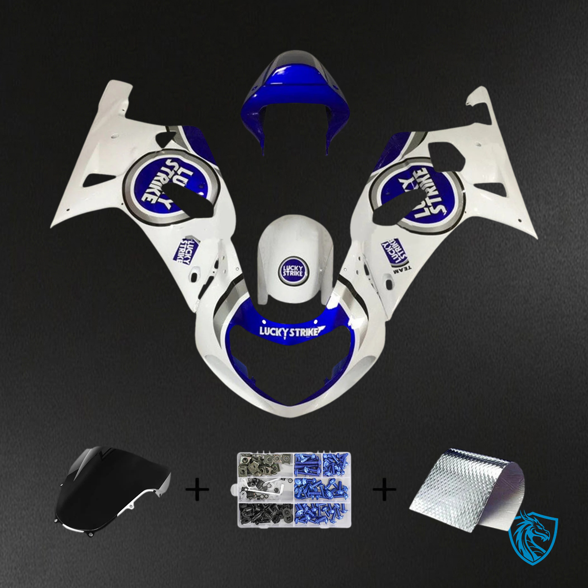 Suzuki GSXR600 (2001-2003) GSXR750 (2000-2003) White with Blue Emblems - Fairing Kit