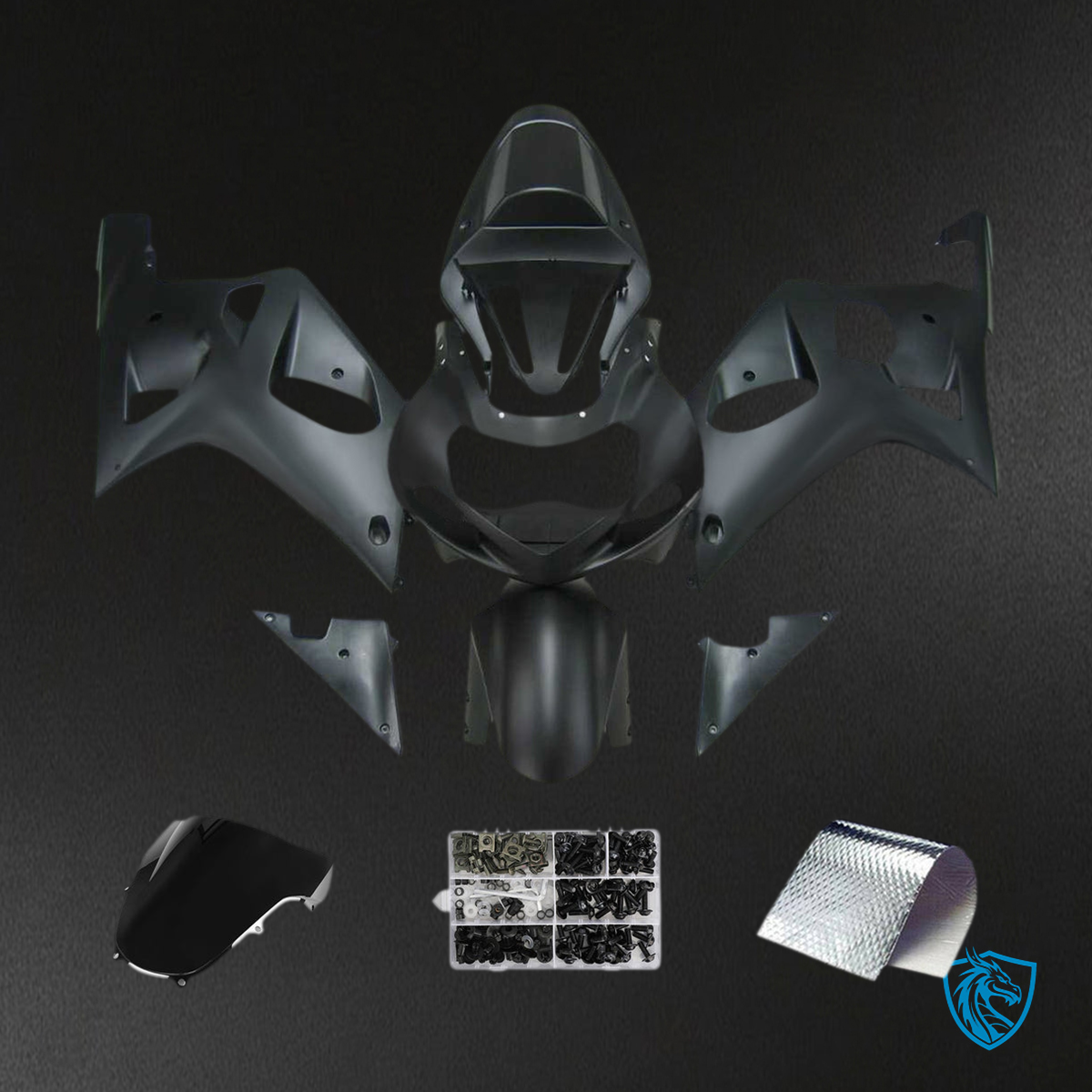 Suzuki GSXR600 (2001-2003) Matte Black Plastic - MERGEment Motorcycle Fairings Kit