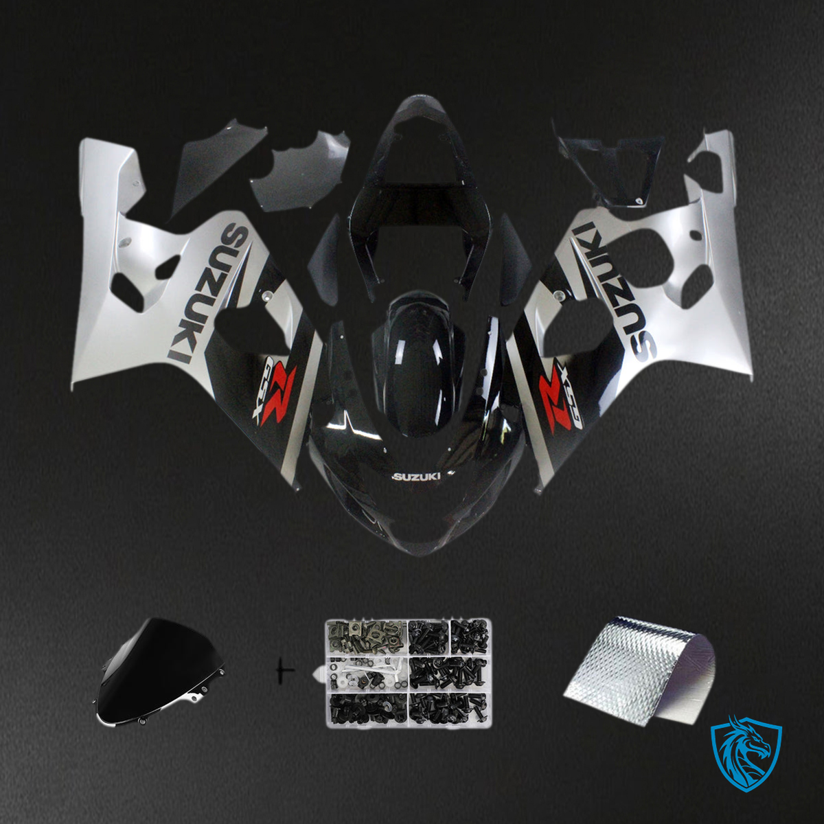 Suzuki GSXR 600-750 (2004-2005) Black & Gray Fairing Kit - Aftermarket ABS Bodywork