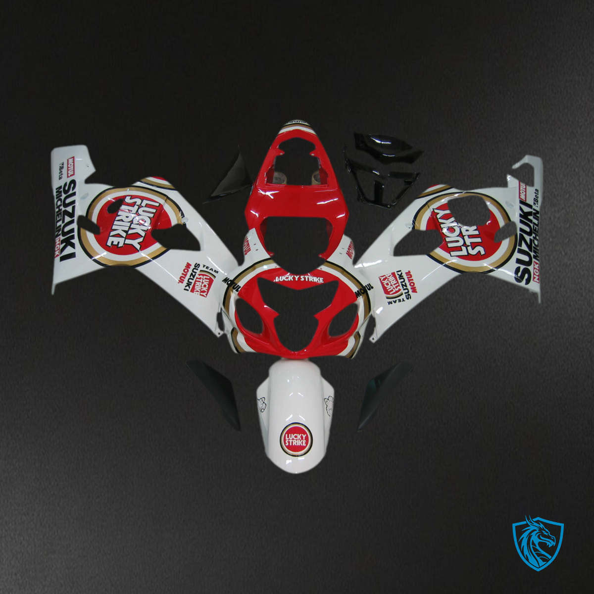 Suzuki GSXR 600-750 (2004-2005) White & Red Lucky Strike - MERGEment Motorcycle Fairings Kit