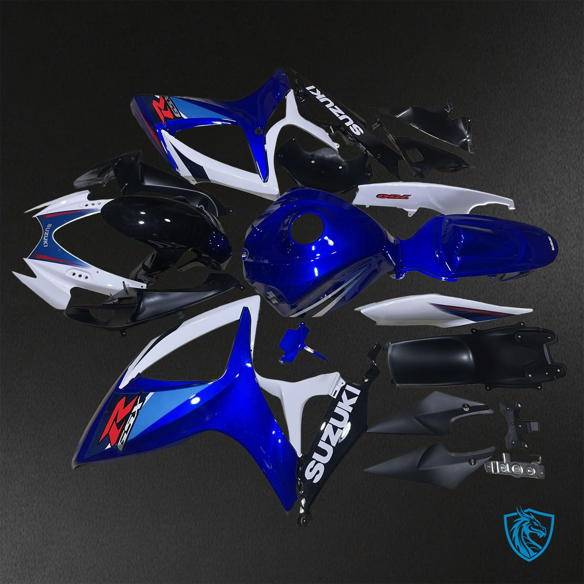 Suzuki GSX-R600/750 (2006-2007) Gloss Blue, White & Black Fairings Kit - Aftermarket ABS Bodywork