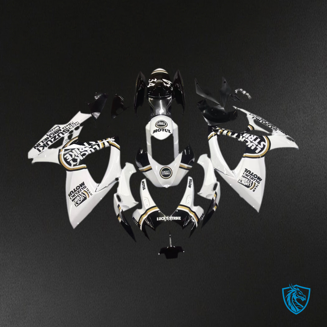 Suzuki GSXR 600-750 (2006-2007) White & Black Lucky Strike Fairing Kit - Aftermarket ABS Bodywork