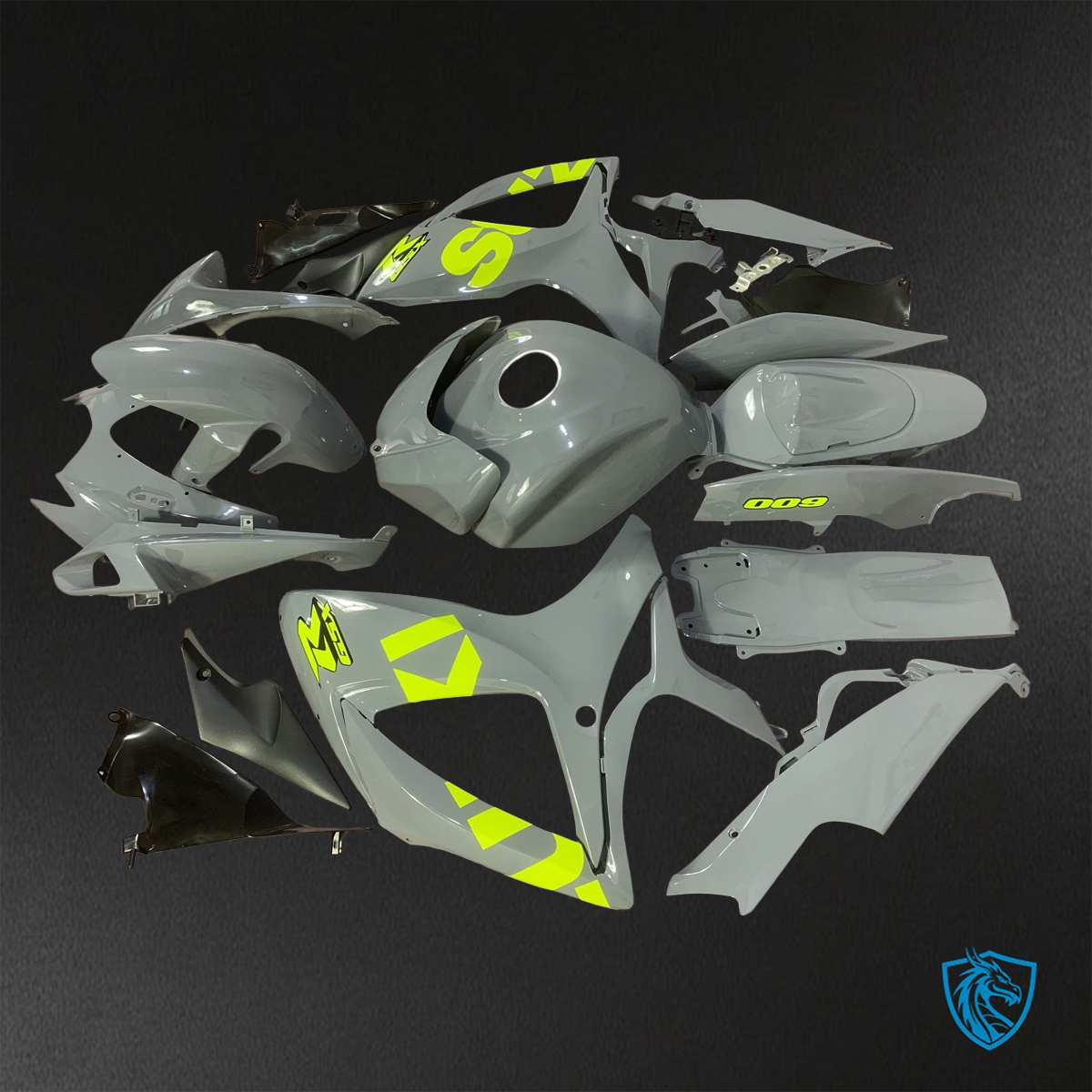 Suzuki GSX-R600/750 (2006-2007) Gray & Fluorescent Green ABS Bodywork - Fairings Kit