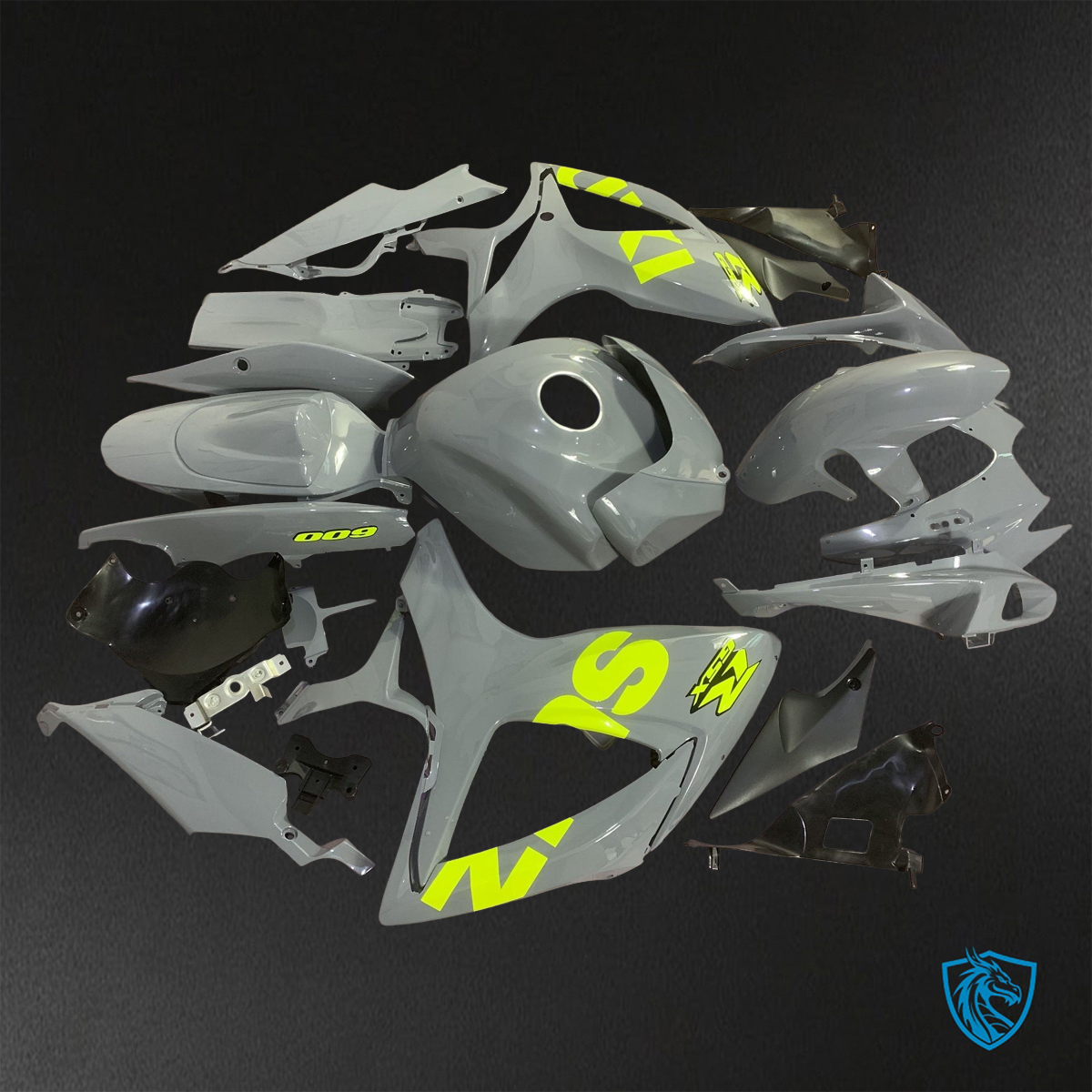 Suzuki GSX-R600/750 (2006-2007) Gray & Fluorescent Green ABS Bodywork - Fairings Kit