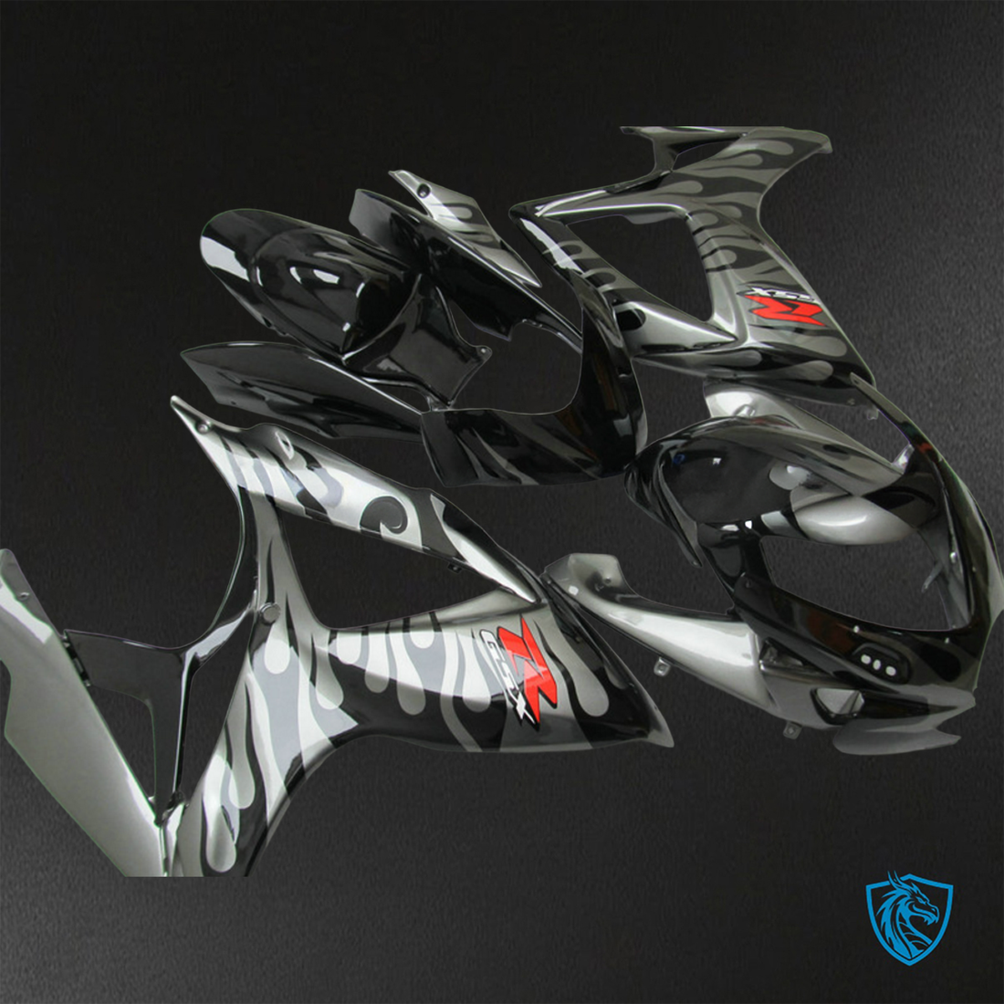 Suzuki GSX-R600/750 (2006-2007) Silver & Black Flame Fairings Kit - Aftermarket ABS Bodywork