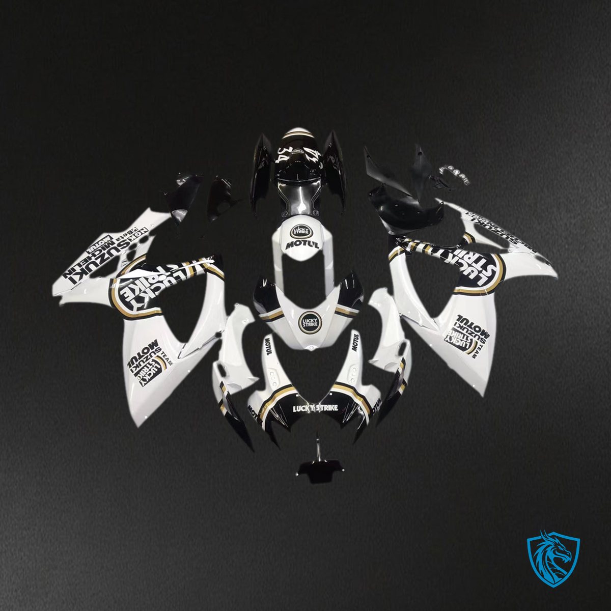 Suzuki GSXR 600-750 (2006-2007) White & Black Lucky Strike Fairing Kit | ABS Bodywork