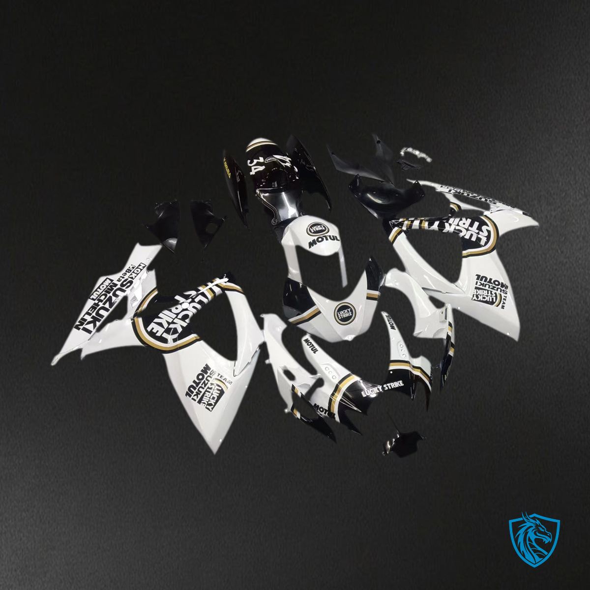 Suzuki GSXR 600-750 (2006-2007) White & Black Lucky Strike Fairing Kit | ABS Bodywork