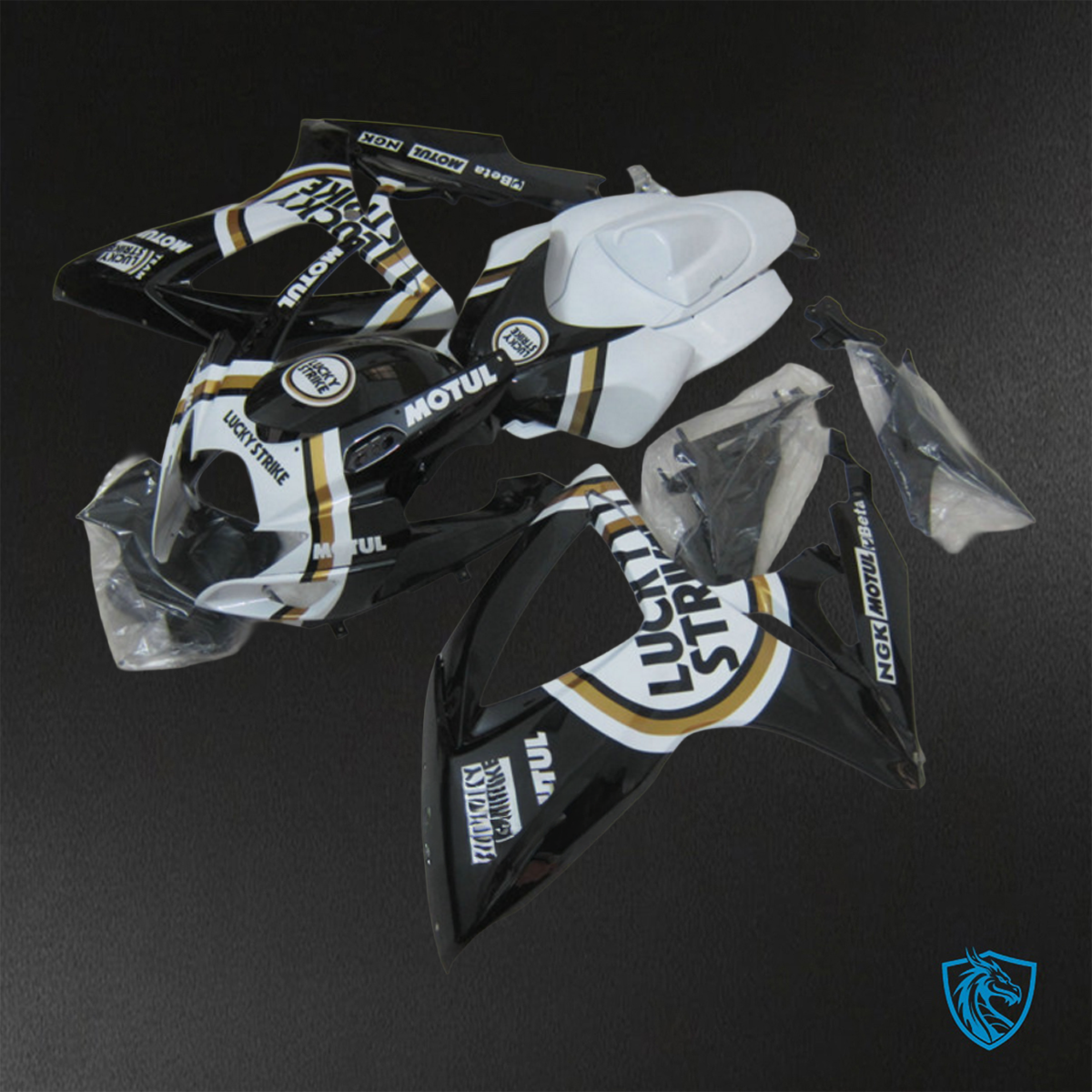 Suzuki GSX-R600/750 (2006-2007) White & Black Lucky Strike - Custom ABS Fairing Kit