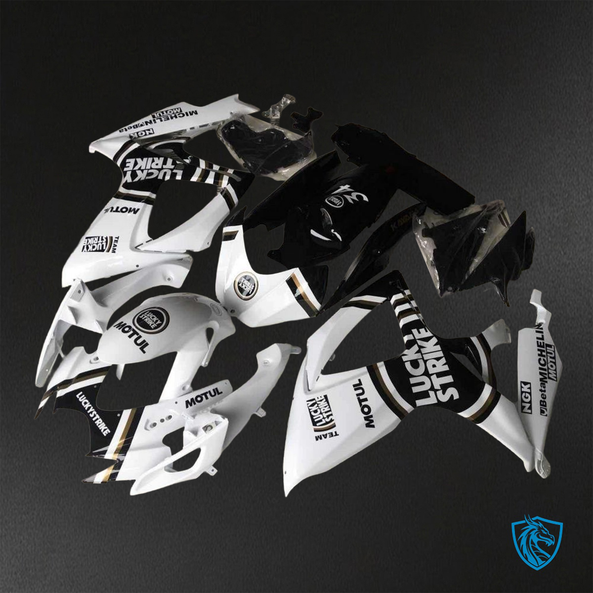 Suzuki GSX-R600/750 (2006-2007) Gloss White & Black Lucky Strike Fairings Kit - Aftermarket ABS Bodywork