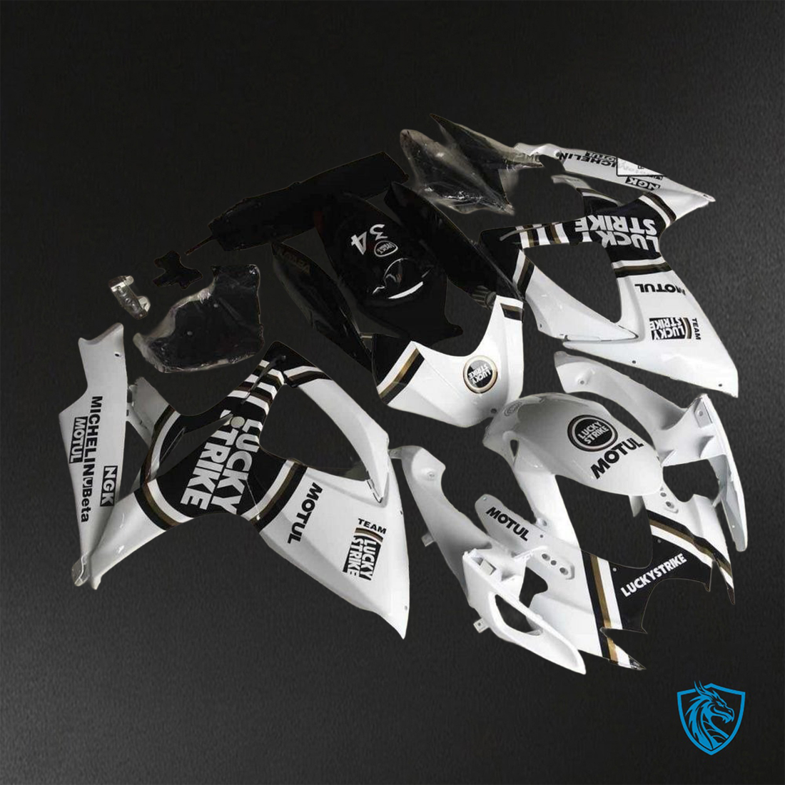 Suzuki GSX-R600/750 (2006-2007) Gloss White & Black Lucky Strike Fairings Kit - Aftermarket ABS Bodywork