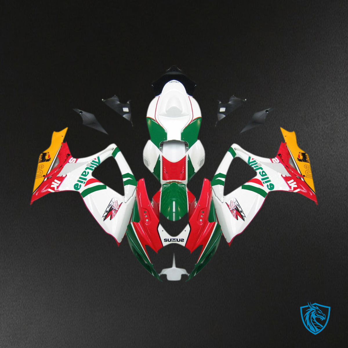 Suzuki GSXR 600-750 (2006-2007) White, Red & Green Alitalia Fairing Kit - Aftermarket ABS Bodywork