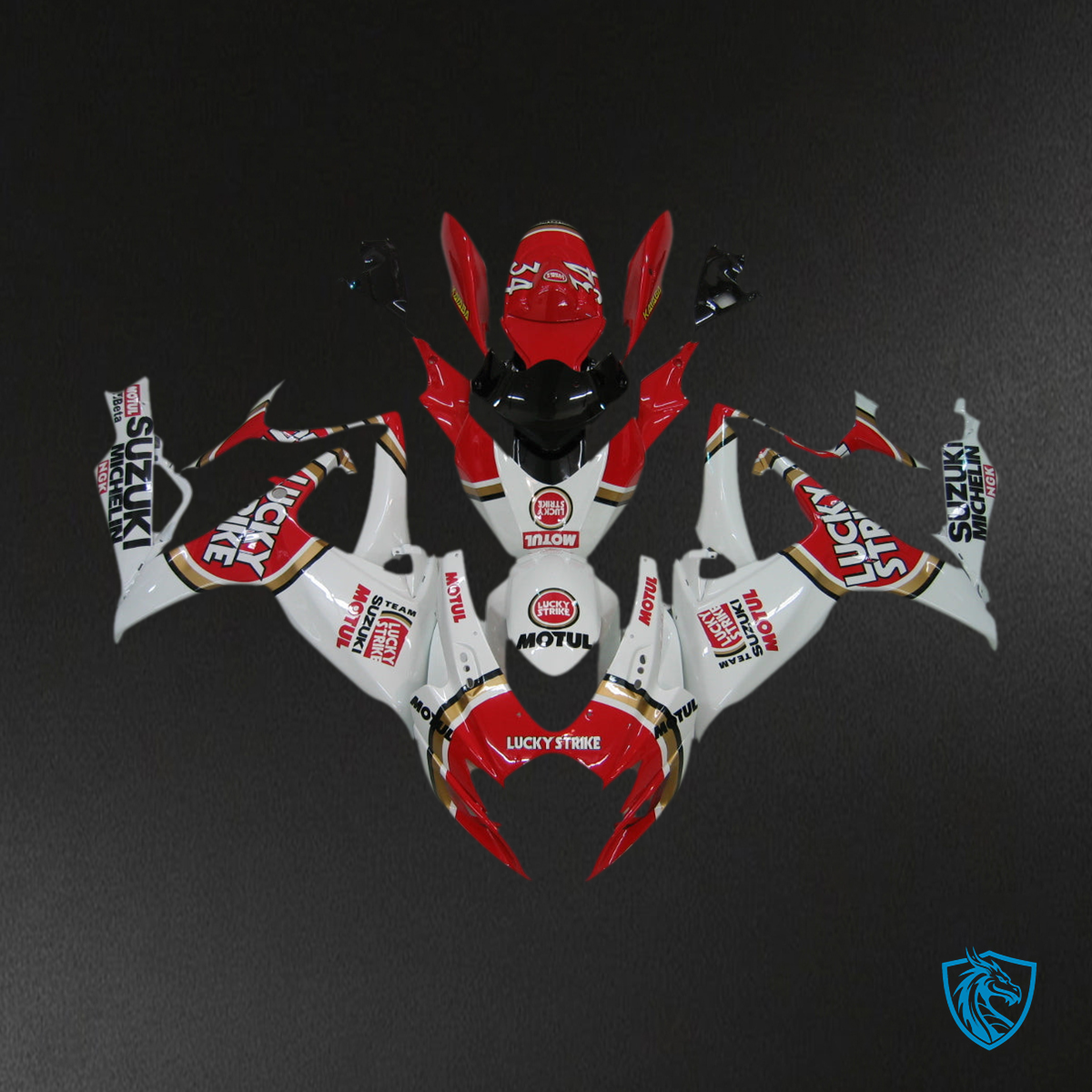 Suzuki GSXR 600-750 (2006-2007) White & Red Lucky Strike Fairing Kit | ABS Bodywork
